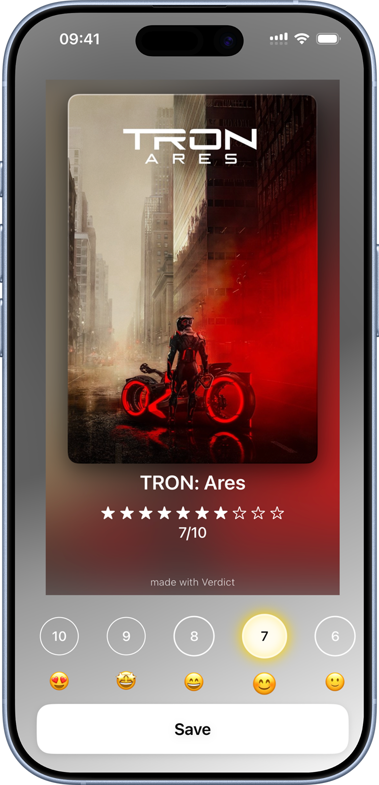 Verdict share screen showing options to export and post your rating.